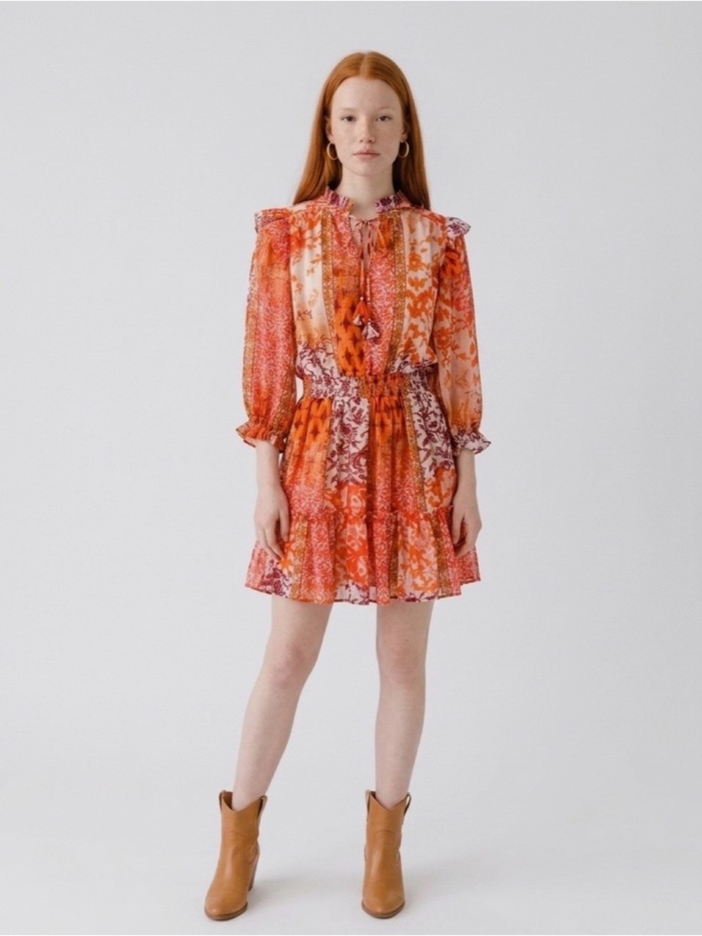Umgee Fall Floral Tiered Mini Dress M
